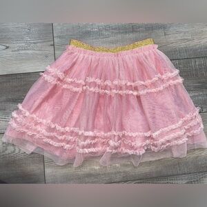 ✨ Mini Boden Whimsical Gold Glitter Light Pink Tired Ruffle Tulle Skirt Size 8 9